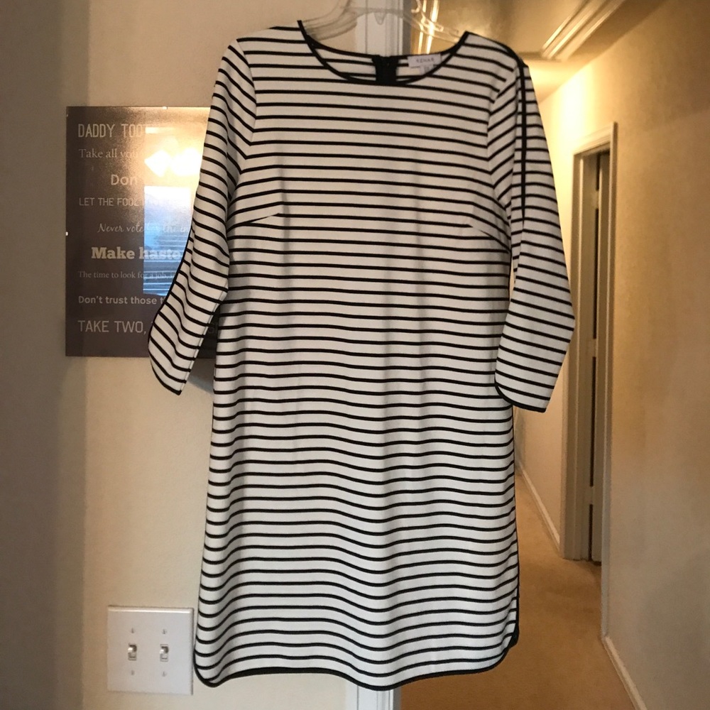 Black and white striped dress with 3/4 sleeves