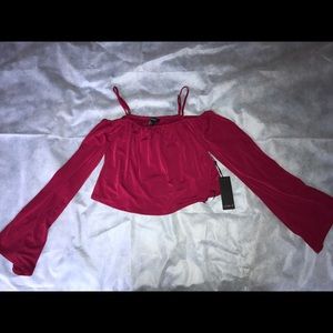 Off the shoulder crop top long sleeve