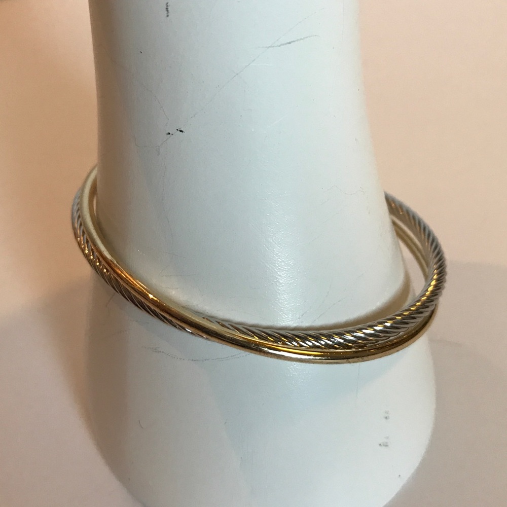 Gold/Silver Crossover Cable Cuff Bracelet