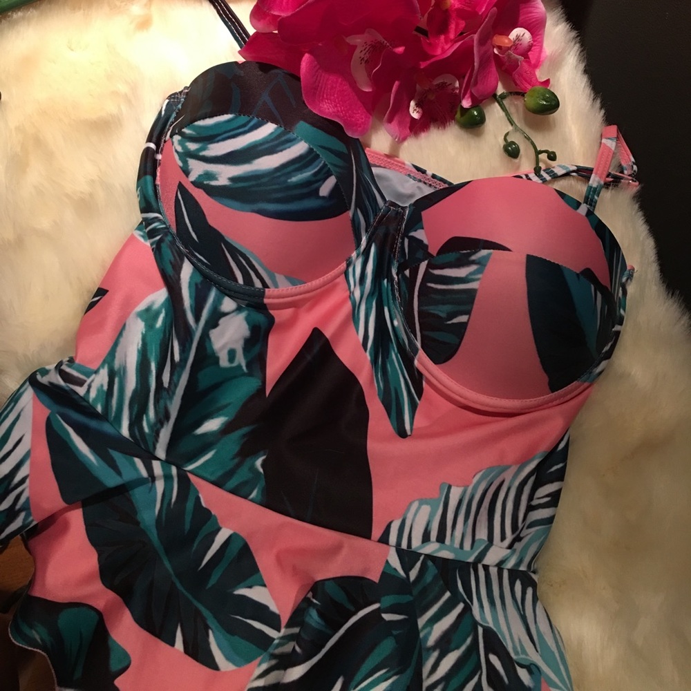 Beautiful peplum tankini with high waisted bottom