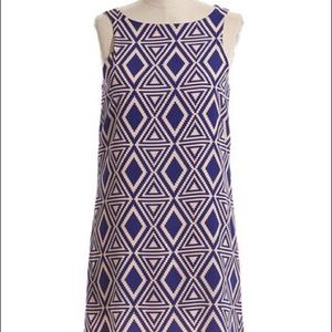 Blue and white geometric dress
