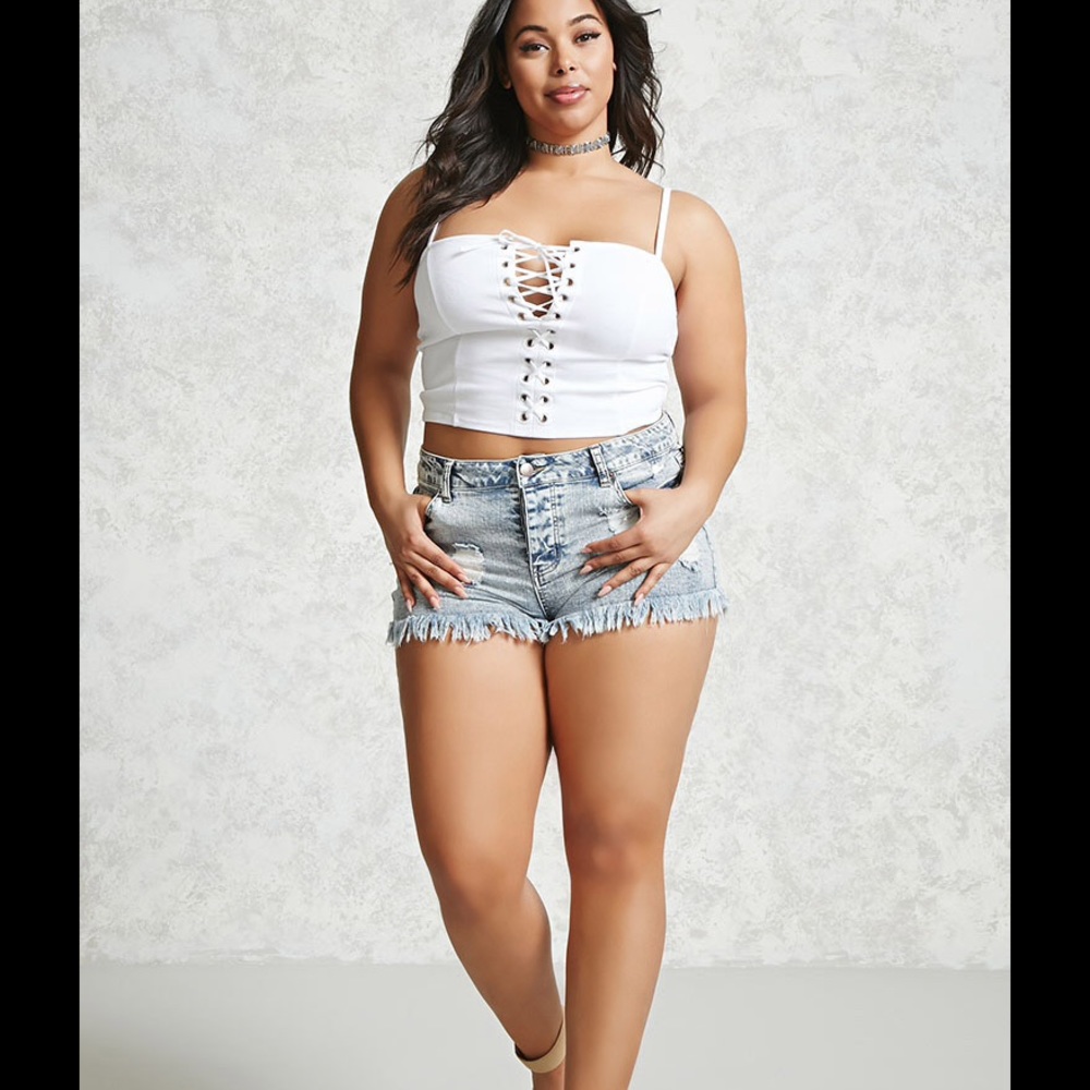 Forever 21 Plus Size Fringed Denim Shorts