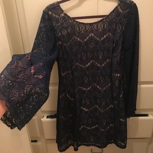 Navy blue lace long sleeve dress!
