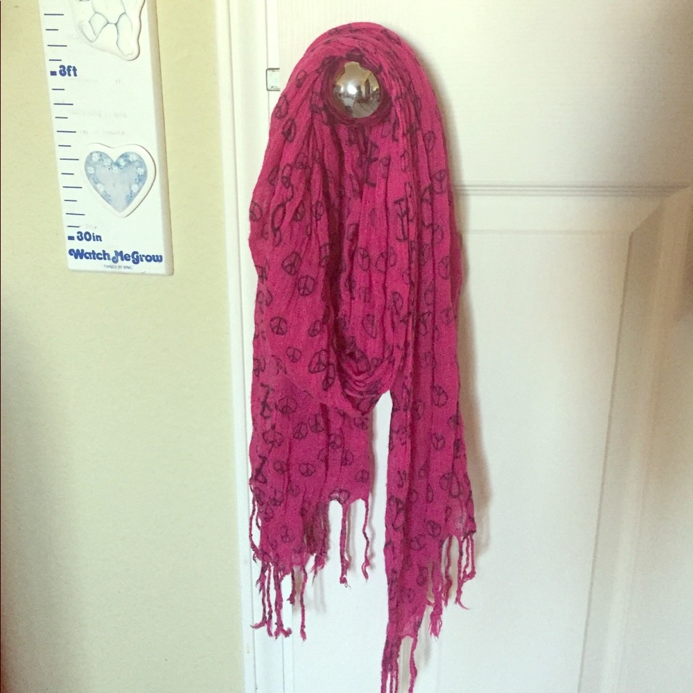 Cute pink scarf with peace signs and fringe