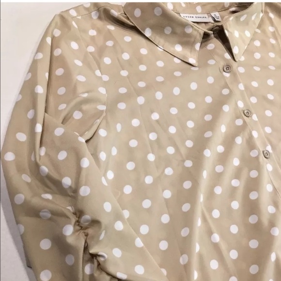 Susan Graver Cool Peach Beige Polka Dot Shirt XL - Picture 3 of 3