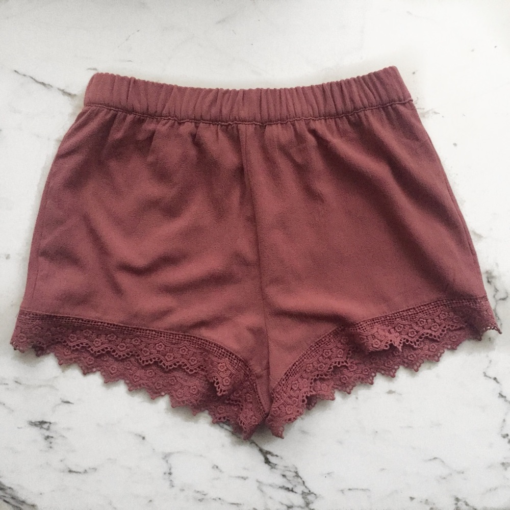 F21 Blush Lace Trimmed Shorts
