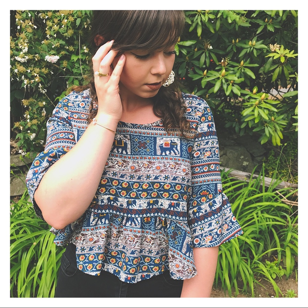 Ornate Elephant Peplum Top