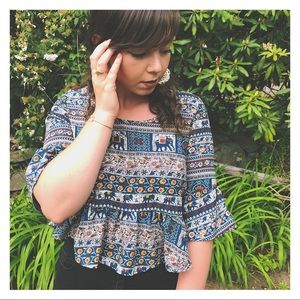 Ornate Elephant Peplum Top