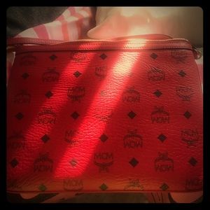 MCM red leather satchel
