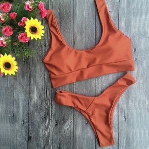 Orange/ Rust High Leg Bikini Swimsuit