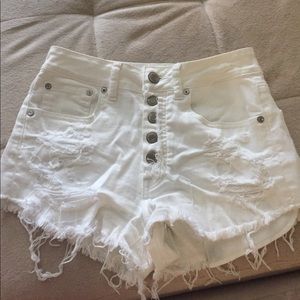 Distressed high rise shorts