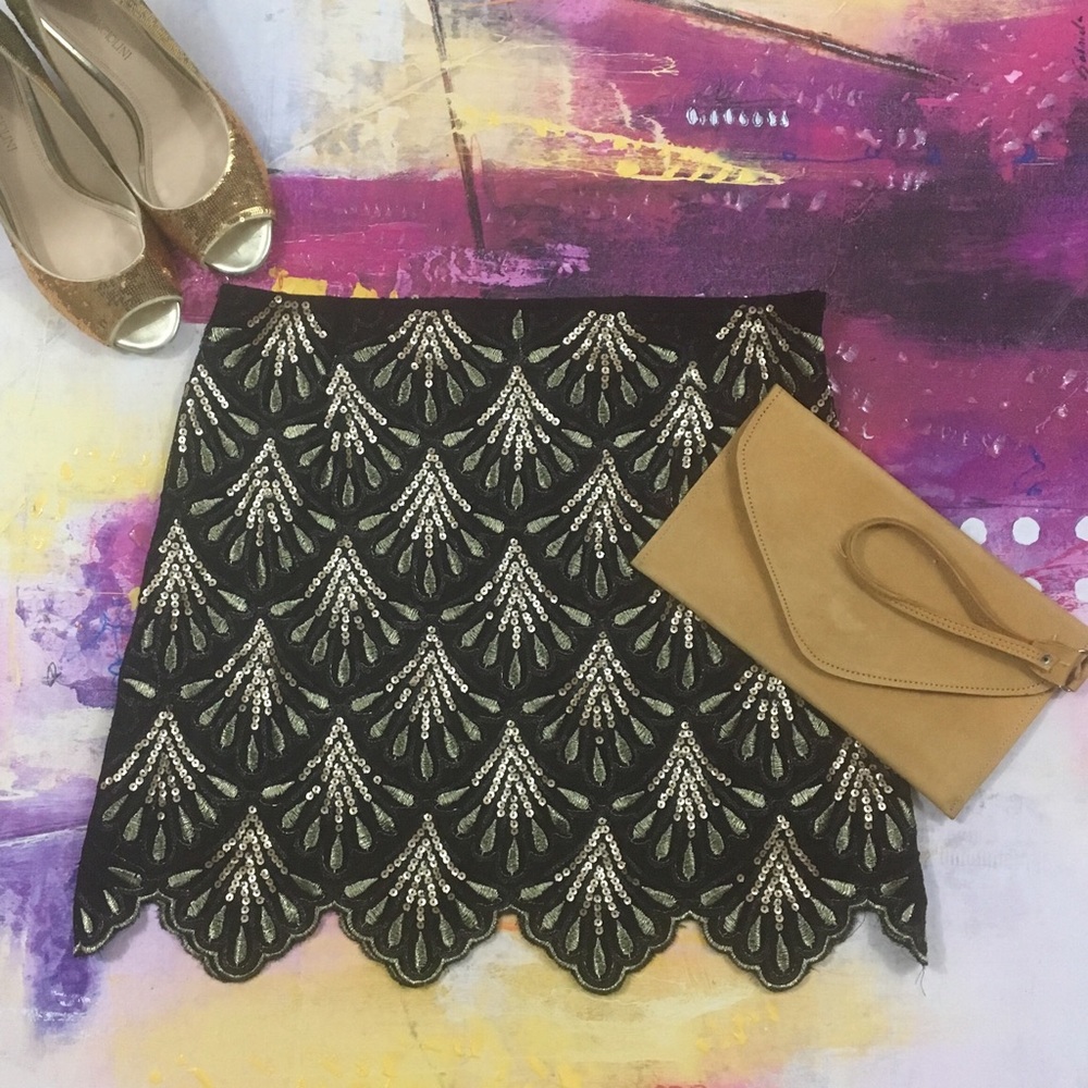 Ayla sequin and embroidered scalloped skirt