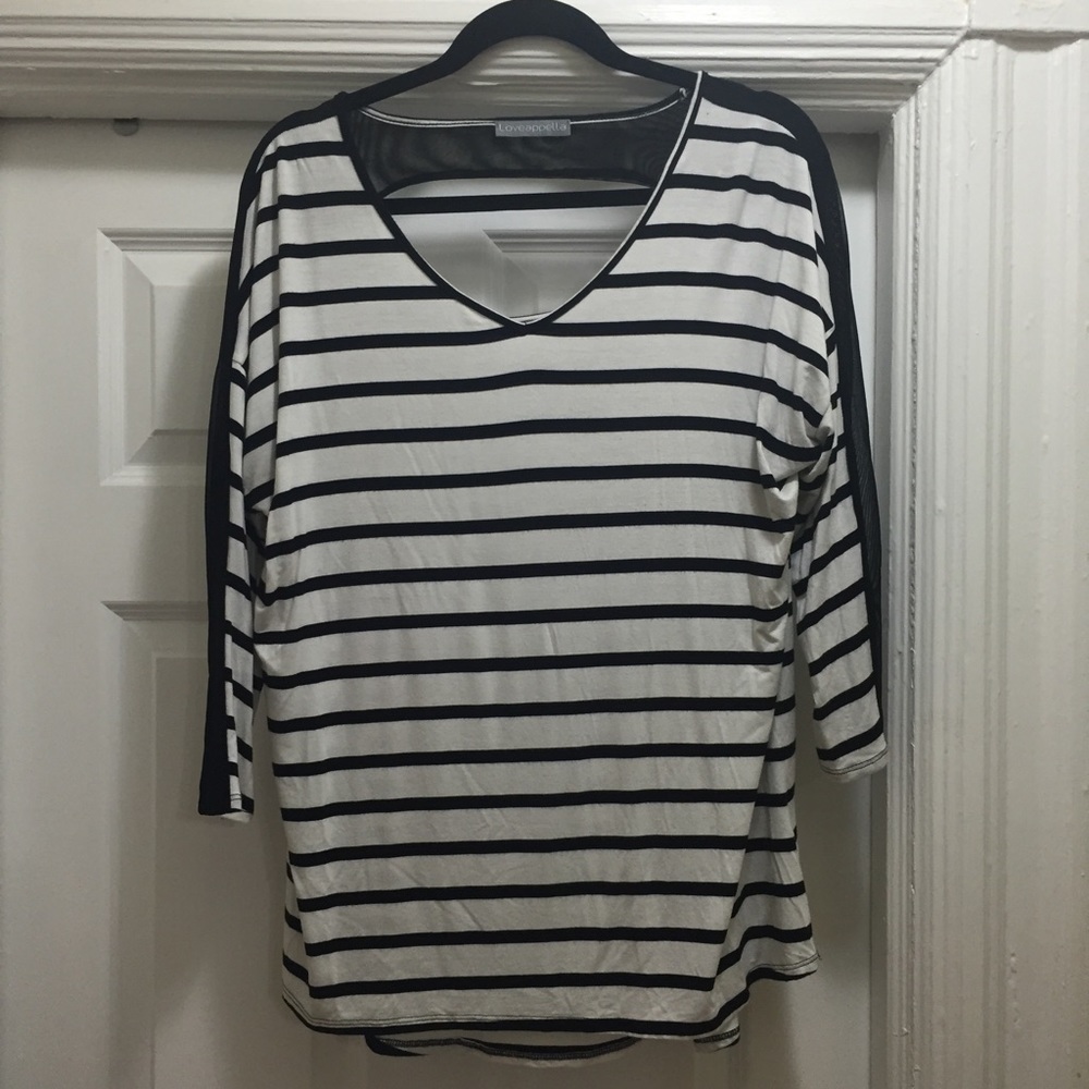 Loveappella Mesh Detail Knit Top