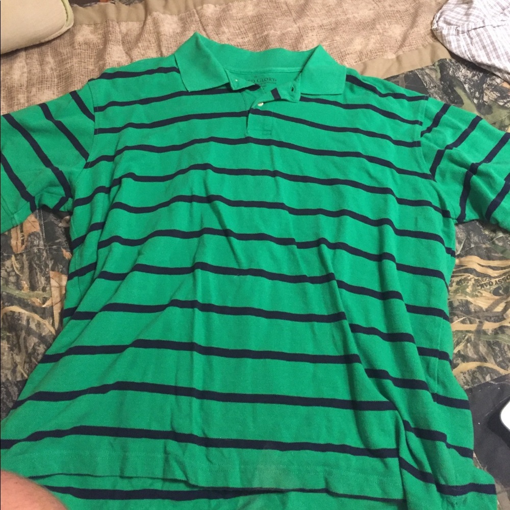 Green and blue striped polo