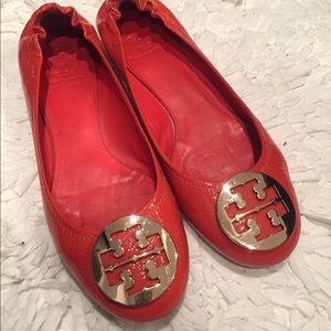 Tory Burch Patent Leather Orange Reva flats
