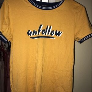 Unfollow mustard t-shirt