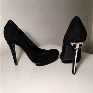 Tory Burch, black, suede, platform, stilettos