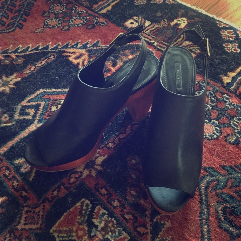 Forever 21 Wood Platform Mule Heels
