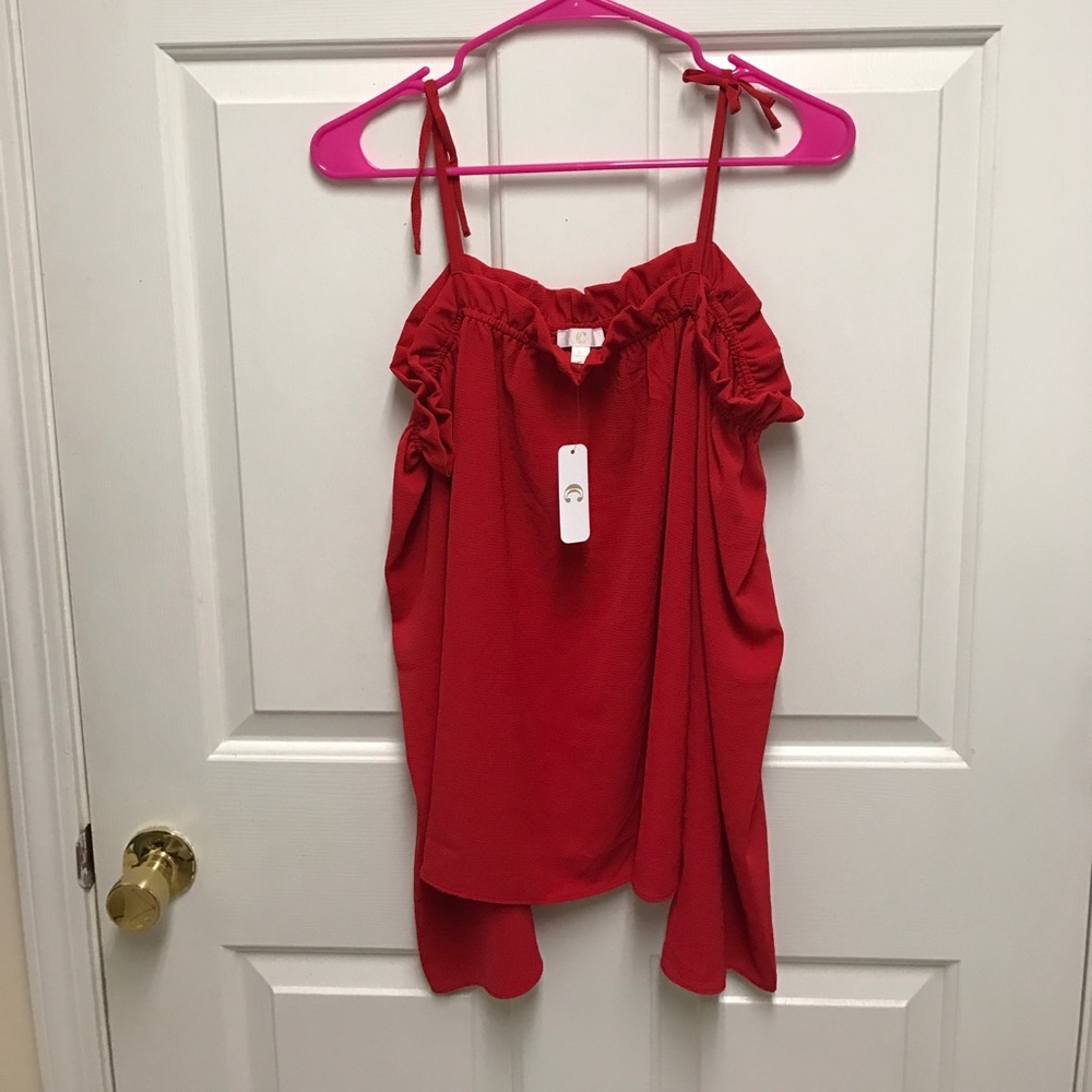 Red off the shoulder shirt