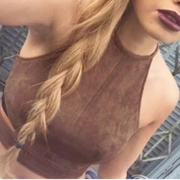 Tops - Brown Vegan crop top with cross cross open back