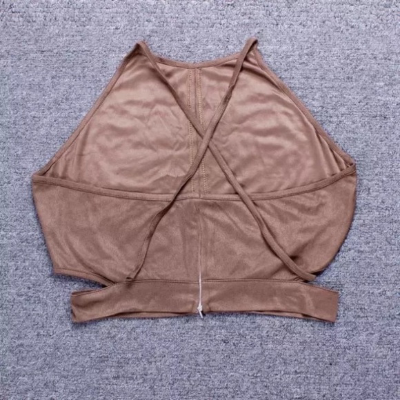 Brown Vegan crop top with cross cross open back - Picture 3 of 3