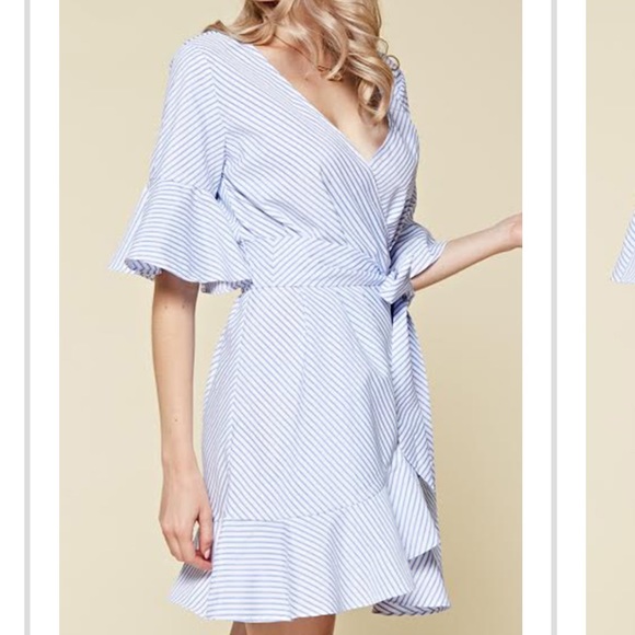 LAST ONE! Blue & white striped wrap dress💙, sz L - Picture 3 of 8