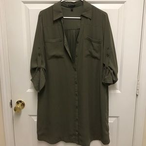 Khaki green button down Express dress