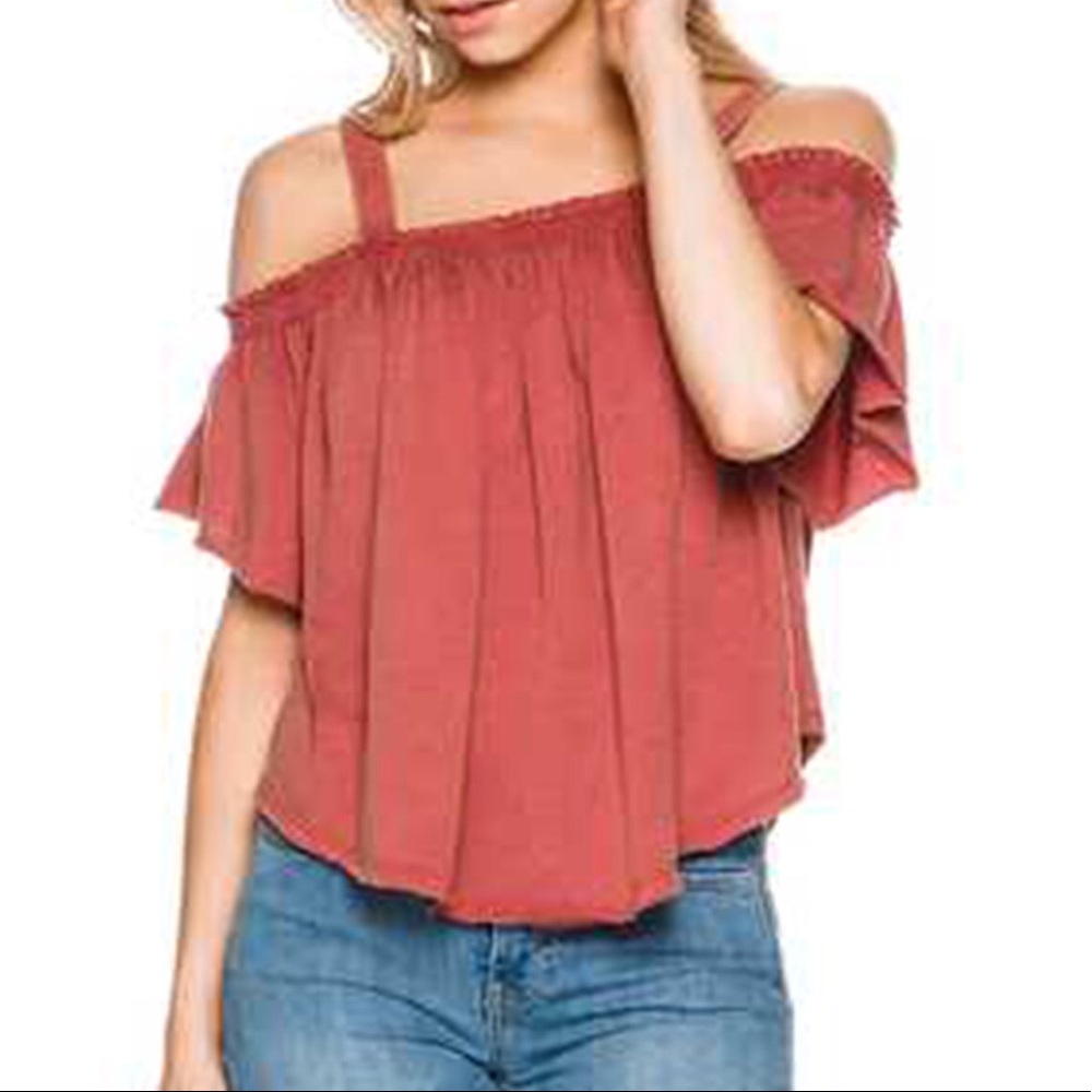 Free People Cold Shoulder Top "bright red"
