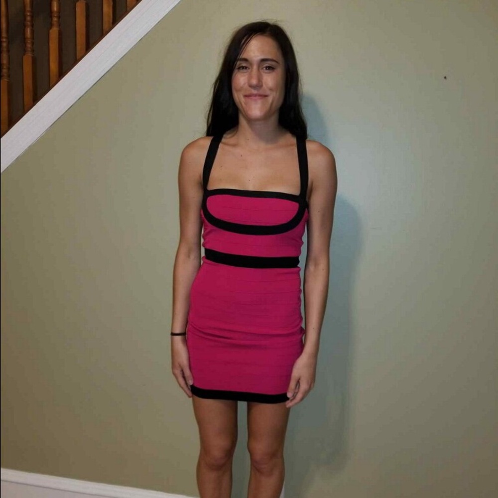 Pink and black BeBe bandage dress
