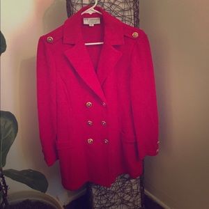 Mid length red button up jacket
