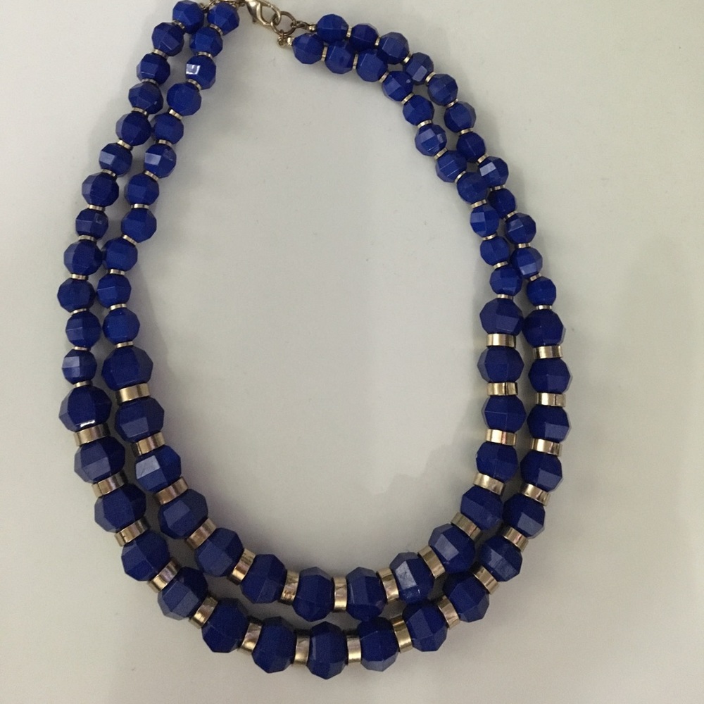 Blue & gold beaded double layer necklace