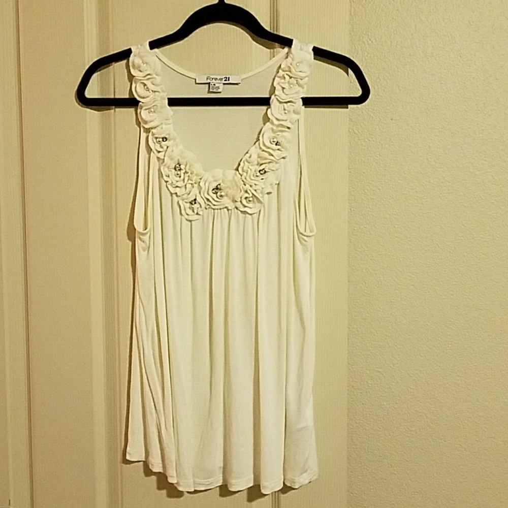 Forever 21 floral stones embroidered tank top Sz L