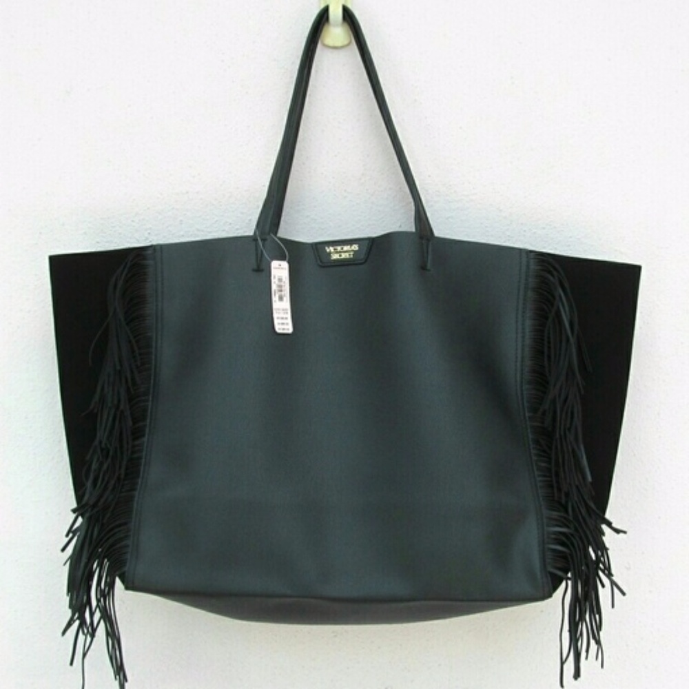 Victoria's Secret Black Fringe Tote Bag FIRM PRICE - Picture 1 of 8