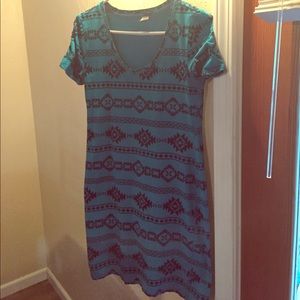 Sz small bright blue Aztec dress