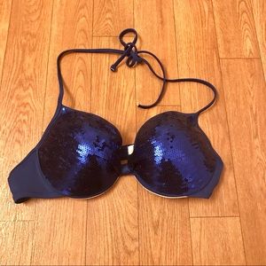 PINK Blue Sequins Bikini Top