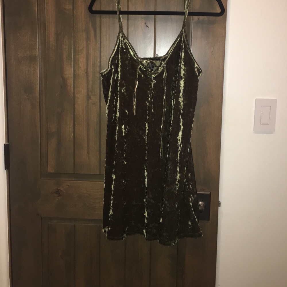 Forever 21 Dark Green Lace-Up Velvet Dress
