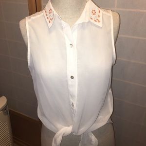 White blouse with open lace back