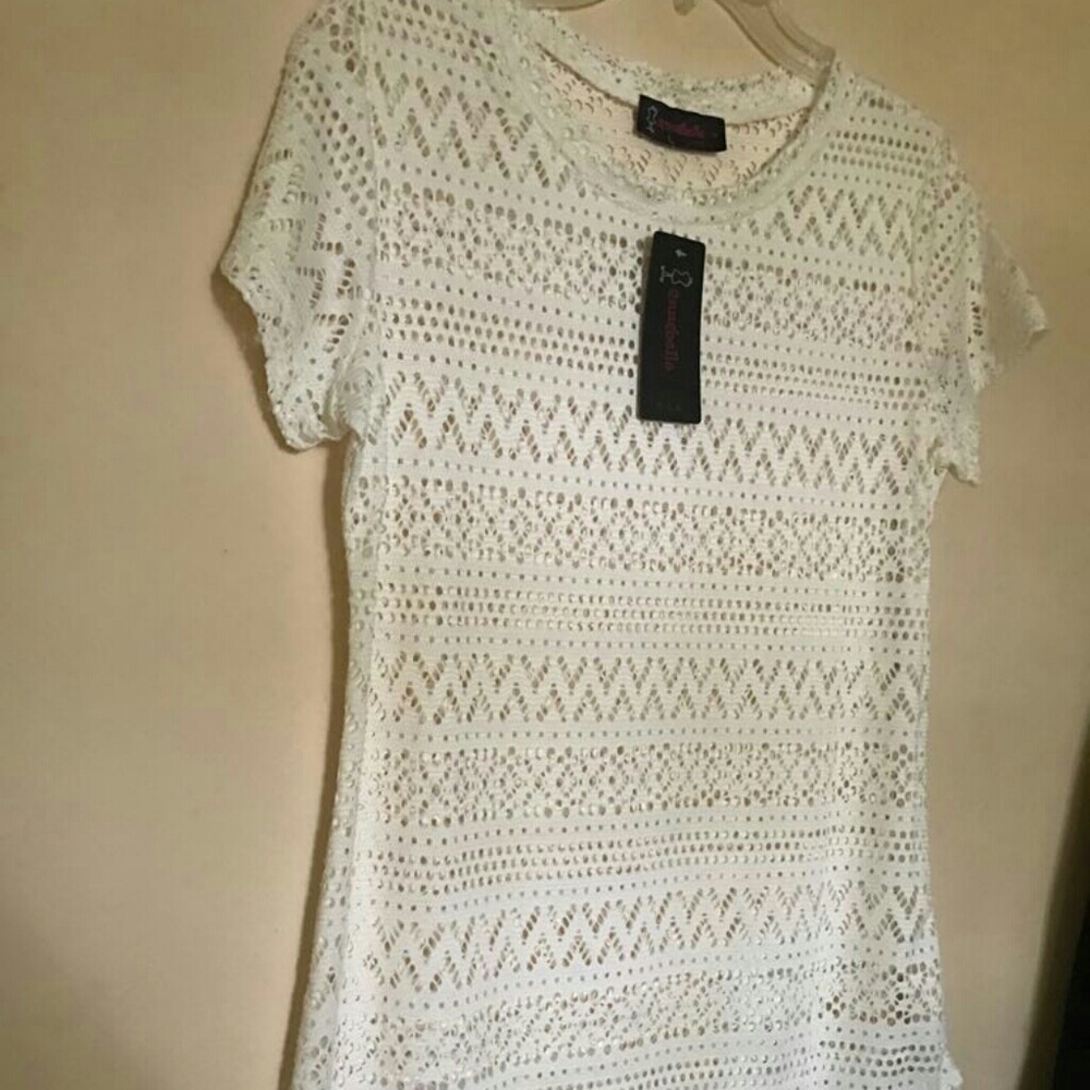 White Lace Cap- Sleeve shirt.