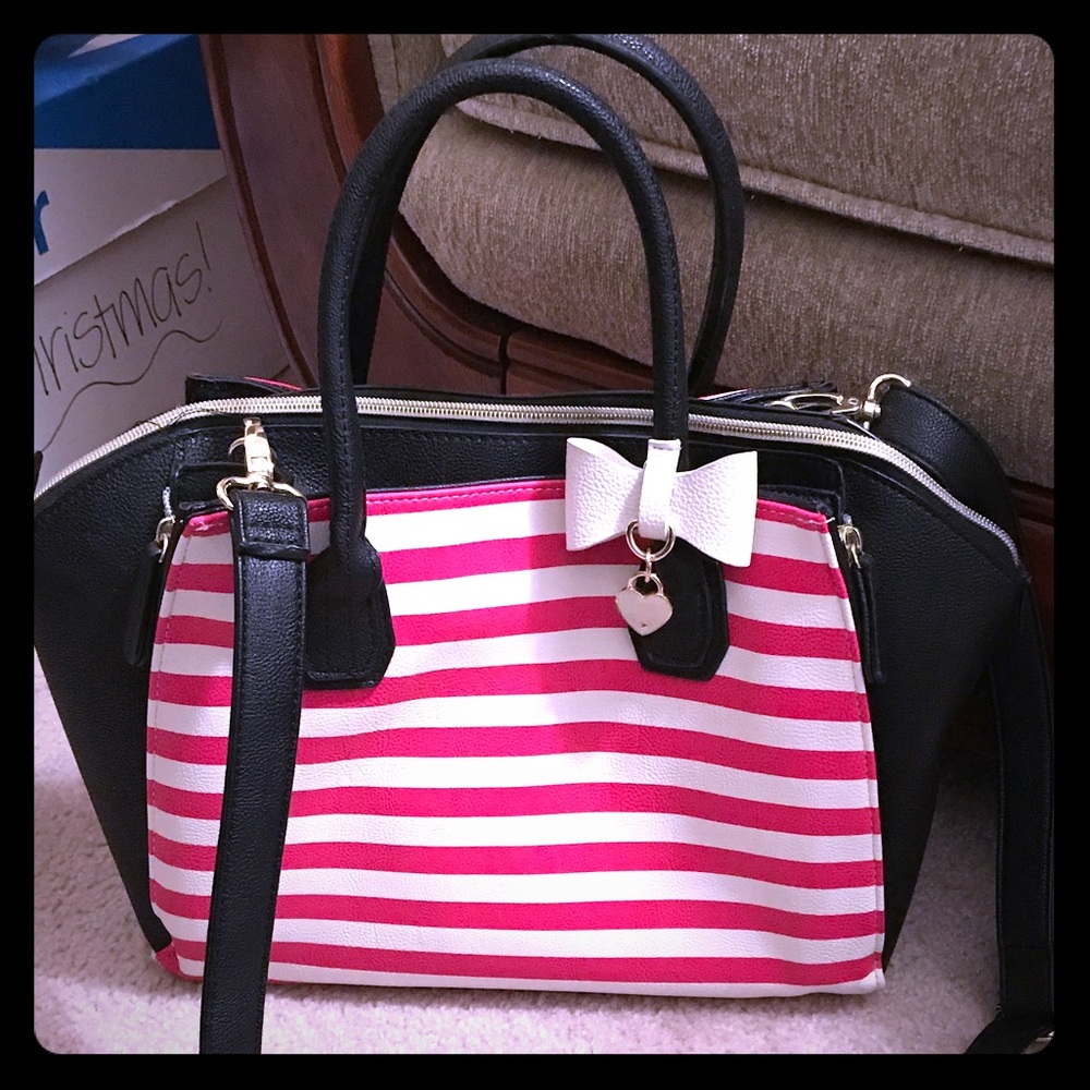 SOLD  Pink and White Striped Betsey Johnson Purse