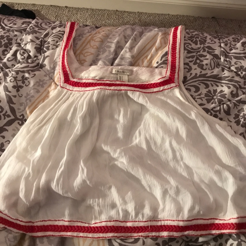white blouse tank top red embroidered