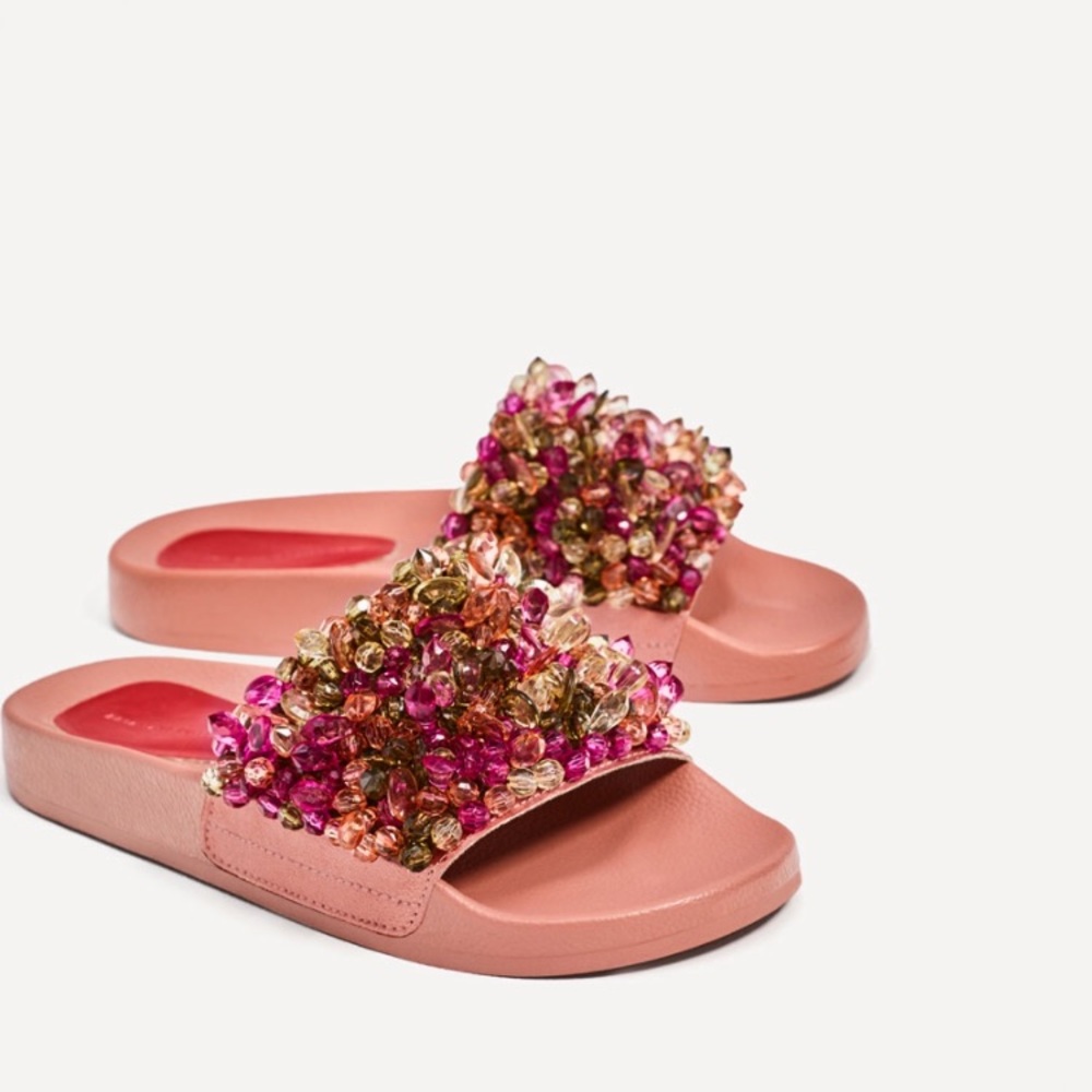 Pink Beaded Slides