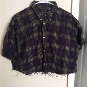 cute, large, distressed, flannel crop top