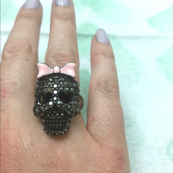 Betsey Johnson Jewelry - Betsey Johnson gunmetal paved skull ring