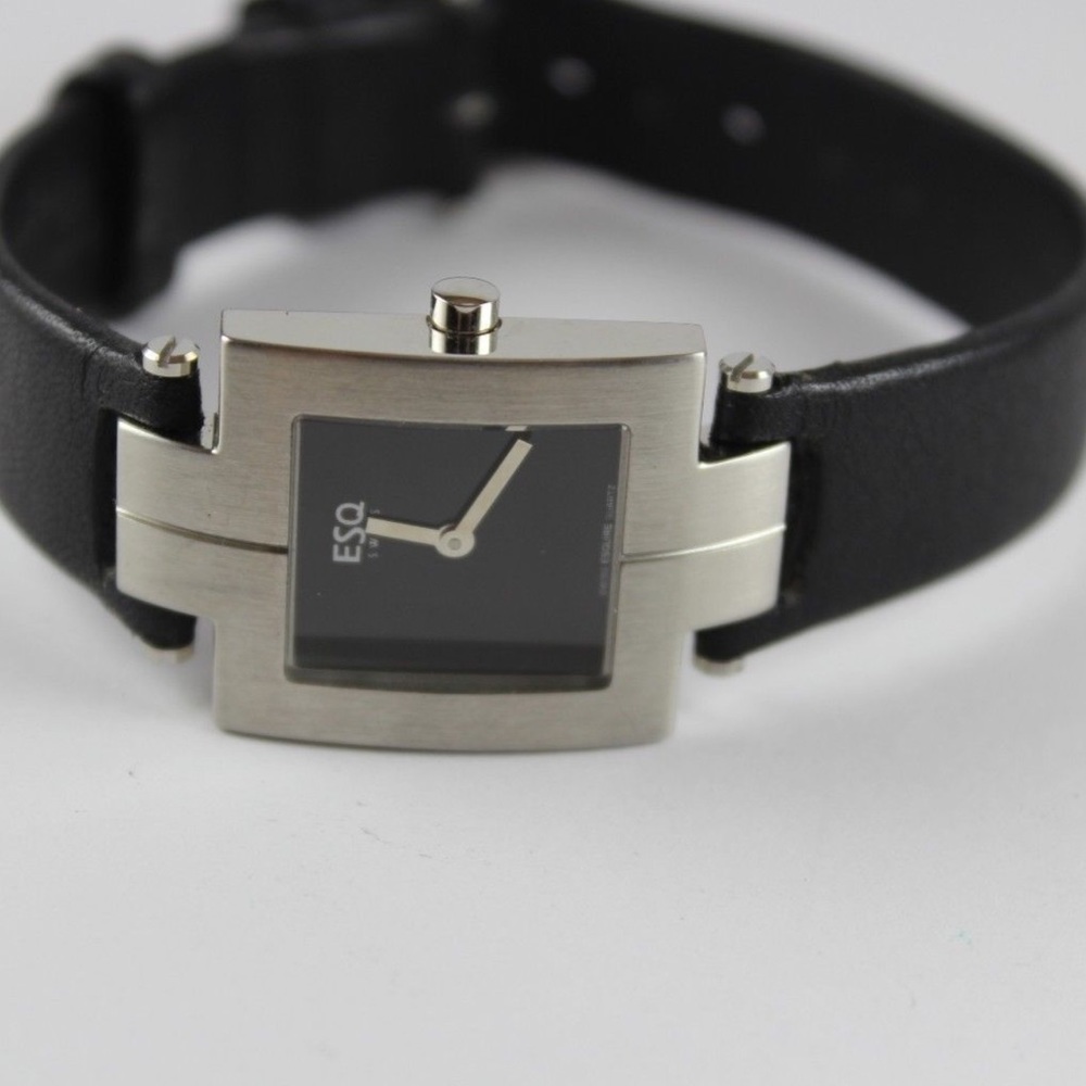 ESQ by Movado ladies stainless bezel & leather strap
