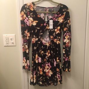 Kendall and Kylie floral, bell sleeve mini dress.