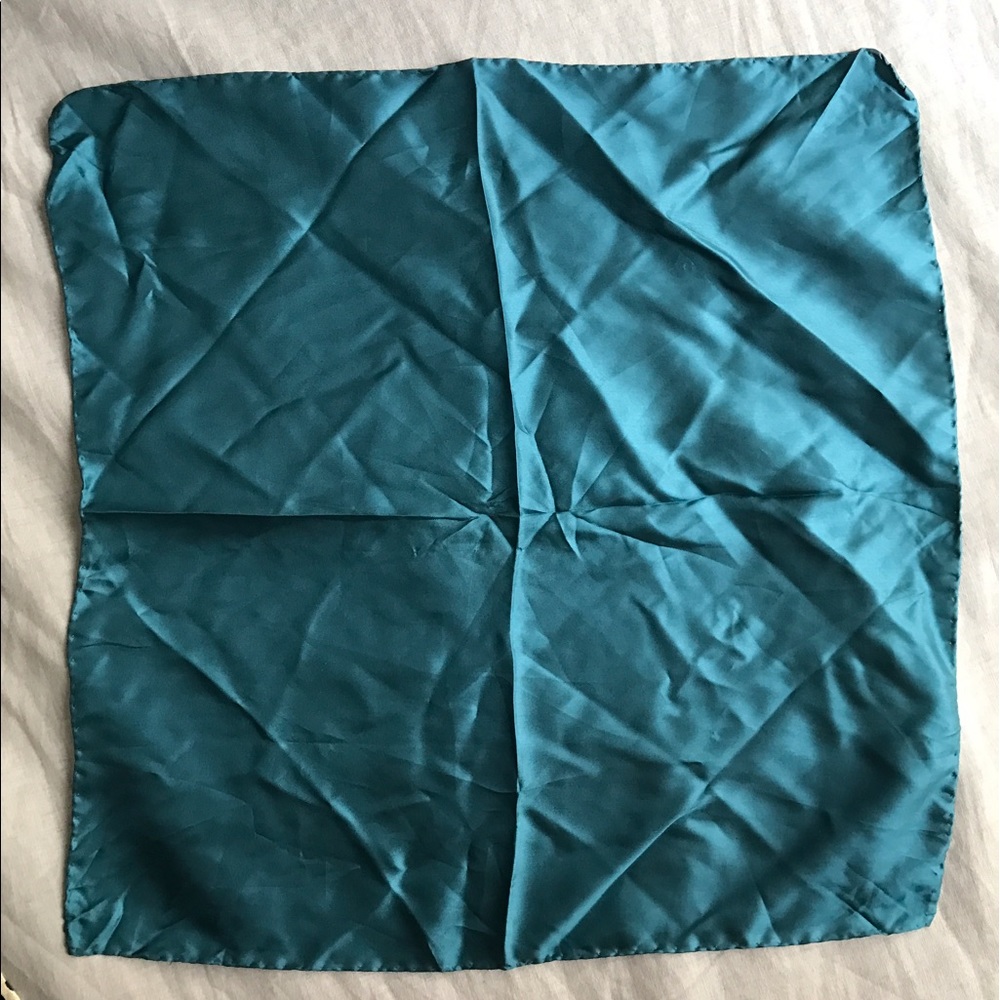 Teal blue silk men's pocket square.