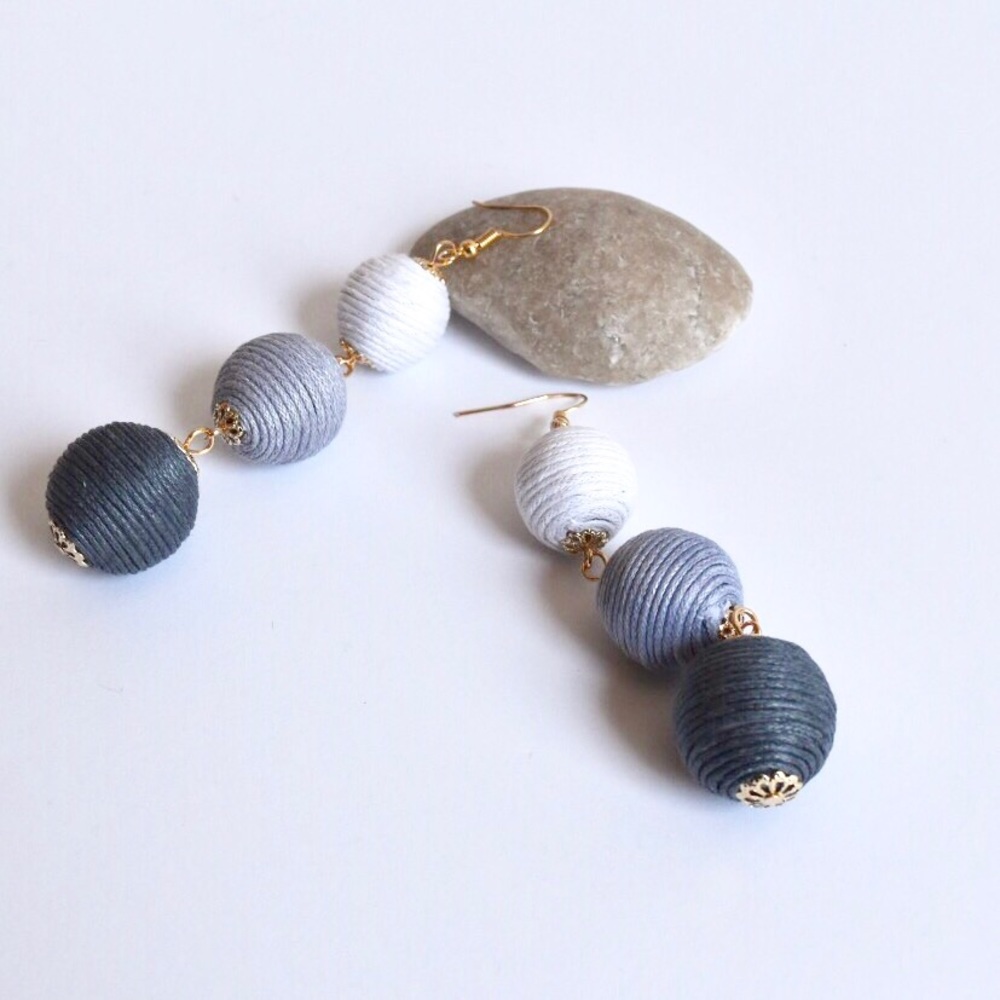 Black Ombrè Thread Bon Bon Earrings