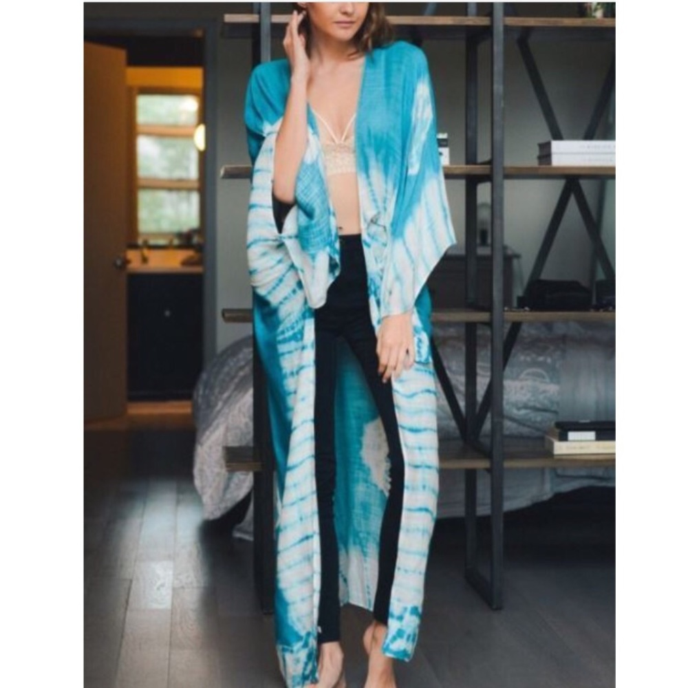 Breezy Boho Tie Dyed Kimono Cardigan Cover Up - Picture 1 of 4