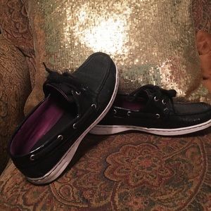 Black sequin boat shoes