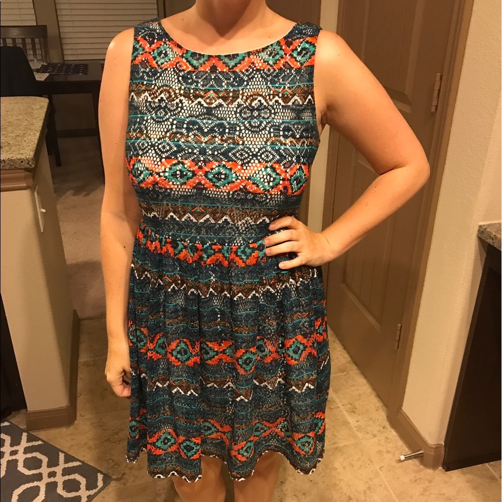Blue and Orange Lace Patterned Dress